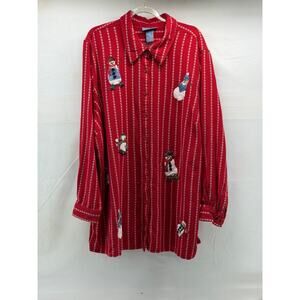 Holiday & festive 2X women’s Liz & Me red and white button down snowman shirt 